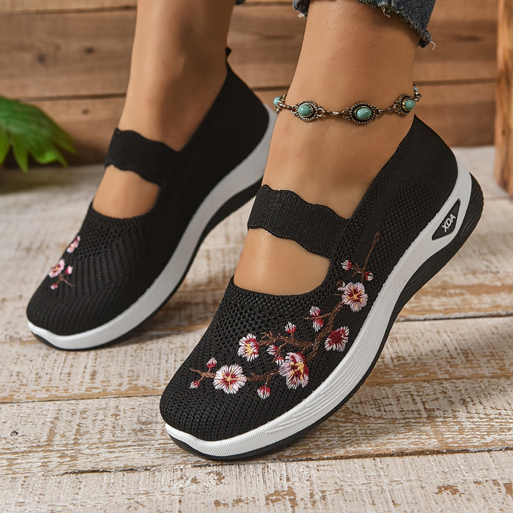 Florência - Sapatilhas Respiráveis com Fecho Fácil e Bordado Floral