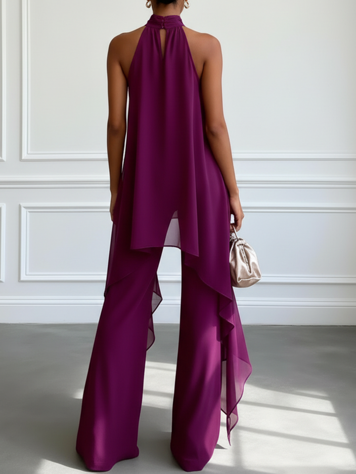 Valentina - Conjunto Sofisticado com Top Halter e Calças Fluidas