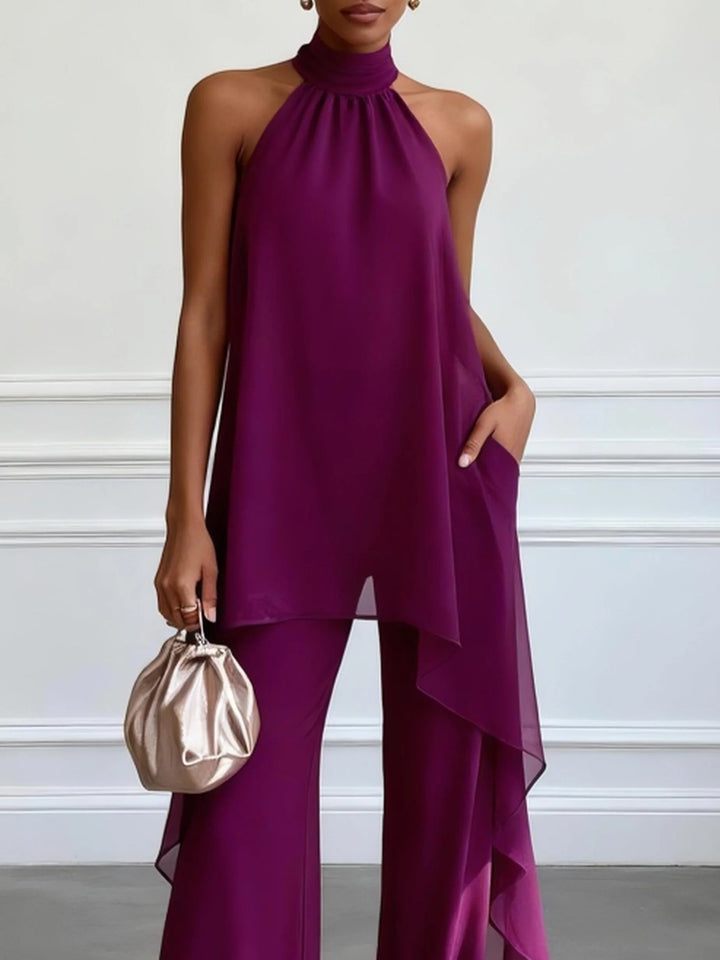 Valentina - Conjunto Sofisticado com Top Halter e Calças Fluidas